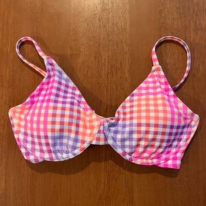 Gingham Orange Pink Purple and White Bikini Top